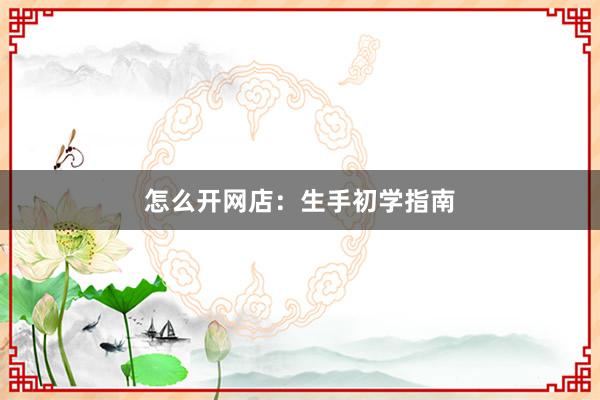 怎么开网店:生手初学指南